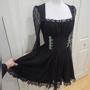 Dolls Kill Current Mood Black Lace Myths N' Legends Mini Skater Dress SAMPLE? S